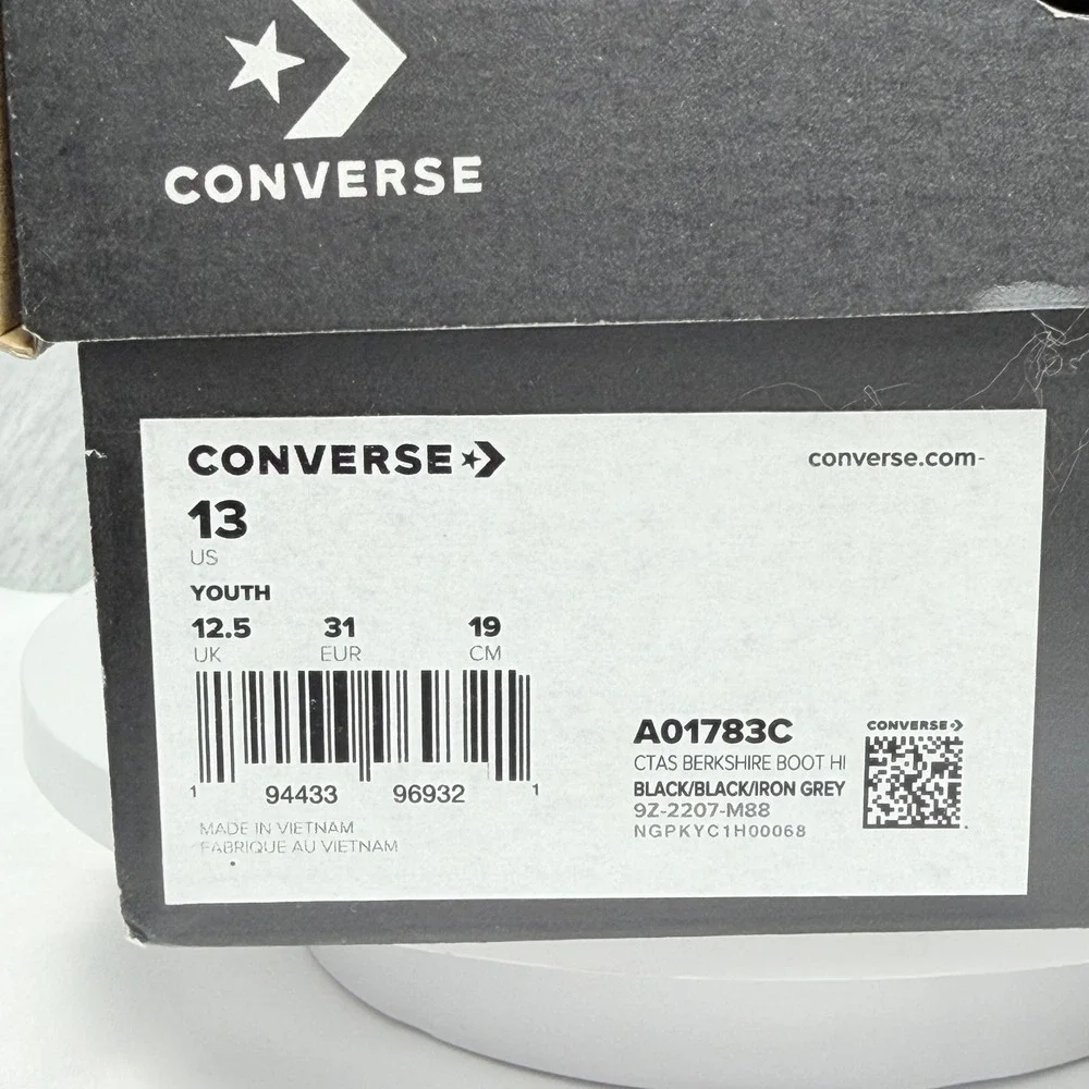 Converse CTAS Berkshire Boot Hi Black Youth Size 13 A01783C Counter Climate